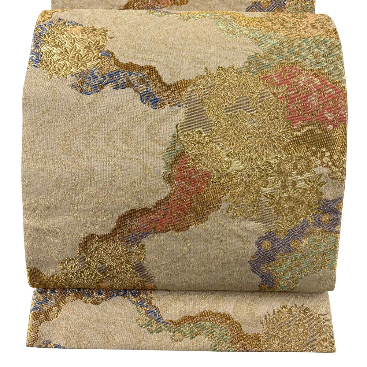 【美品】 袋帶 秀品級 菊花 道長取 金金箔 金絲 金 六通 純蠶絲