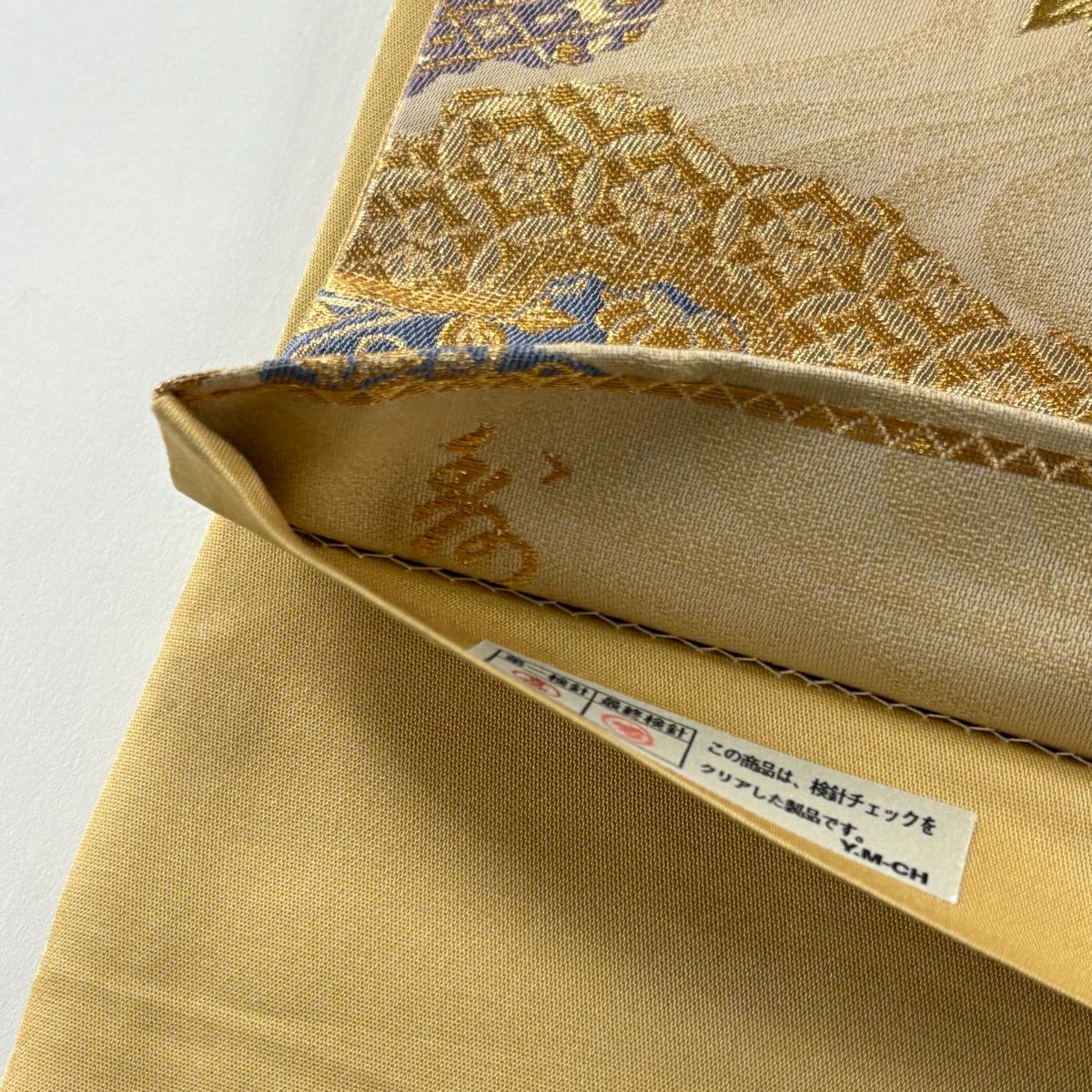 【美品】 袋帶 秀品級 菊花 道長取 金金箔 金絲 金 六通 純蠶絲