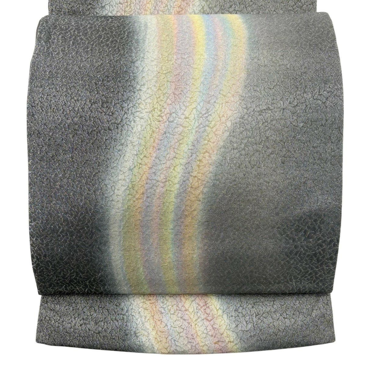 【美品】 袋帶 秀品級 落款あり 幾何學 金金箔 漸層 墨色 全通 純蠶絲