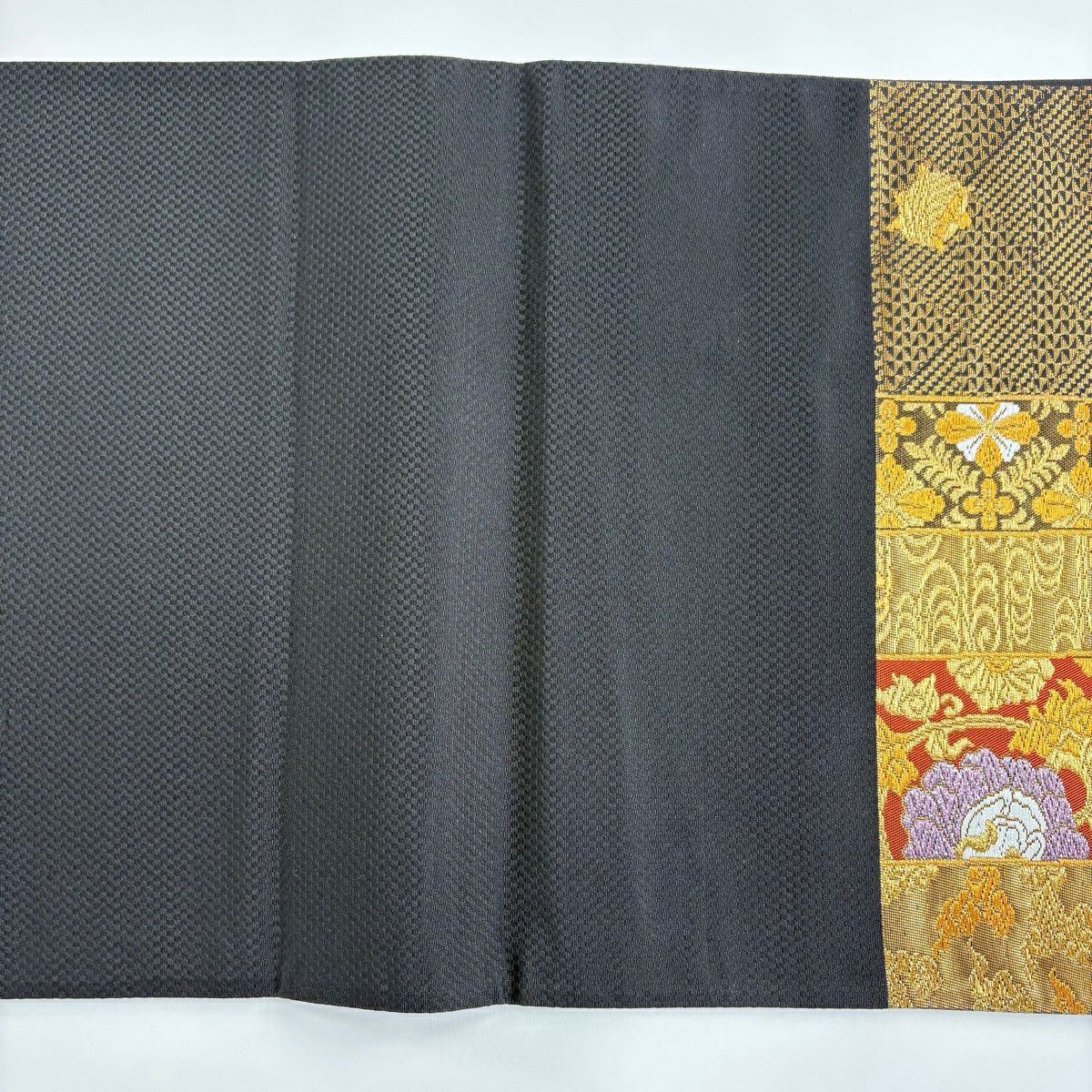 袋帶 秀品級 花唐草紋 仙鶴 金絲 金金箔 金色 六通 純蠶絲