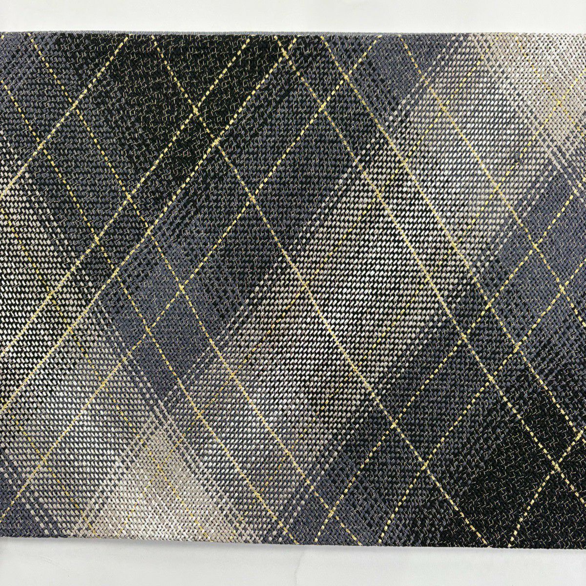 【美品】 袋帶 秀品級 幾何圖案 斜紋 金絲 青黑 全通 純蠶絲