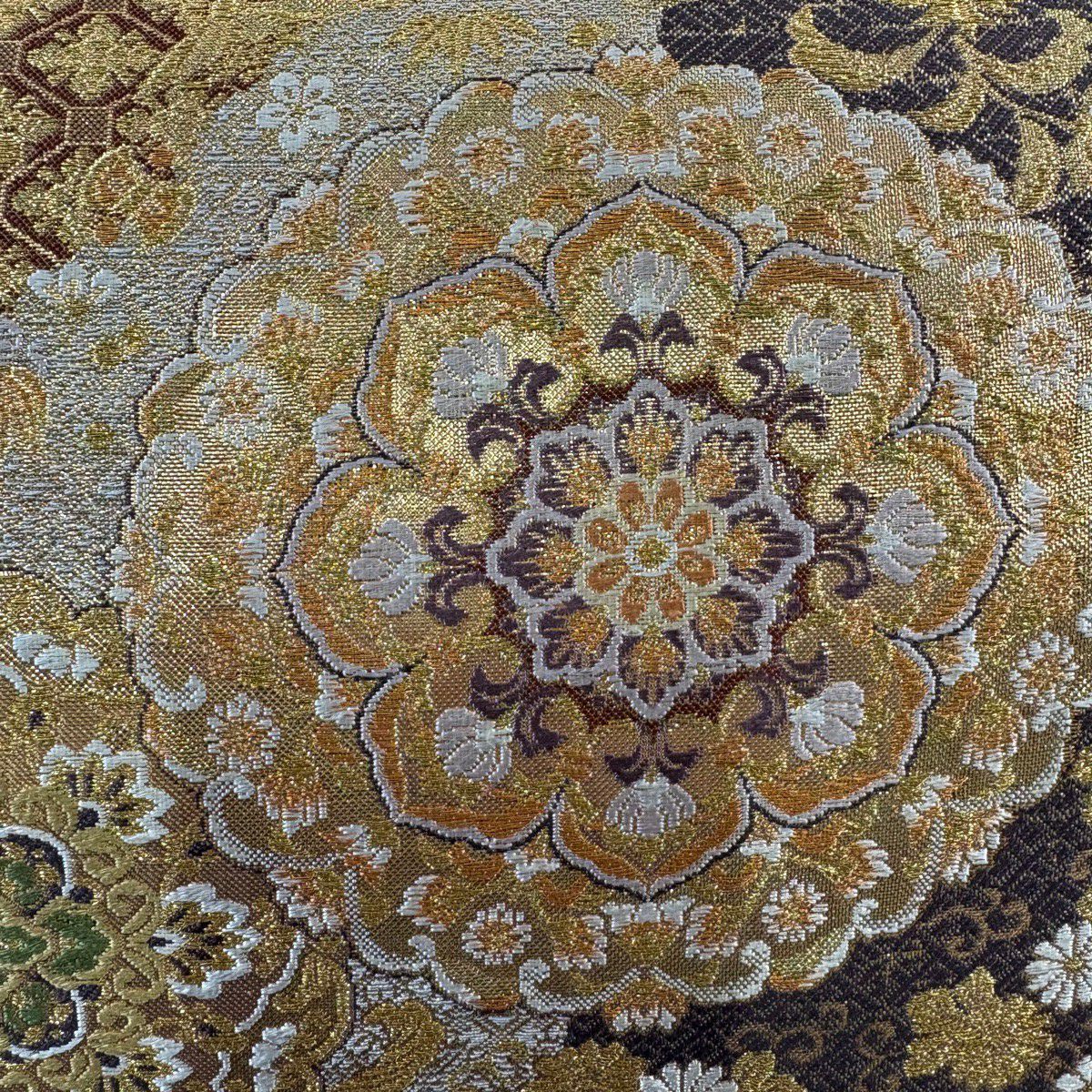 【美品】 袋帶 秀品級 大和 華紋 向鳥 金銀絲 金金箔 金色 六通 純蠶絲
