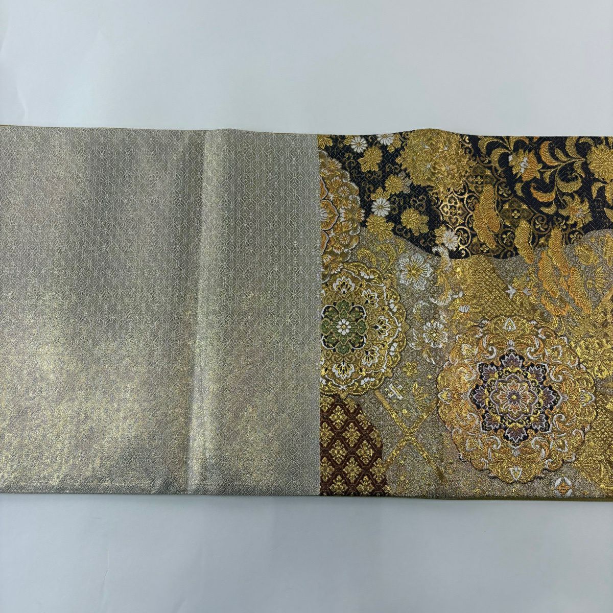 【美品】 袋帶 秀品級 大和 華紋 向鳥 金銀絲 金金箔 金色 六通 純蠶絲