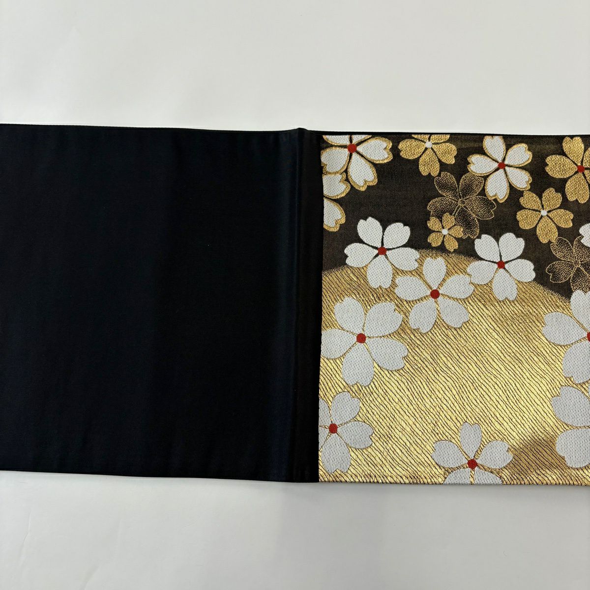 【美品】 袋帶 秀品級 櫻花 斜紋 金絲 黑 六通 純蠶絲