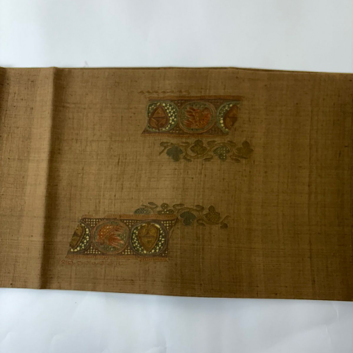 【美品】 袋帶 秀品級 紬織織 華紋 鳥 刺繡 焦茶 金銀彩 正蠶絲