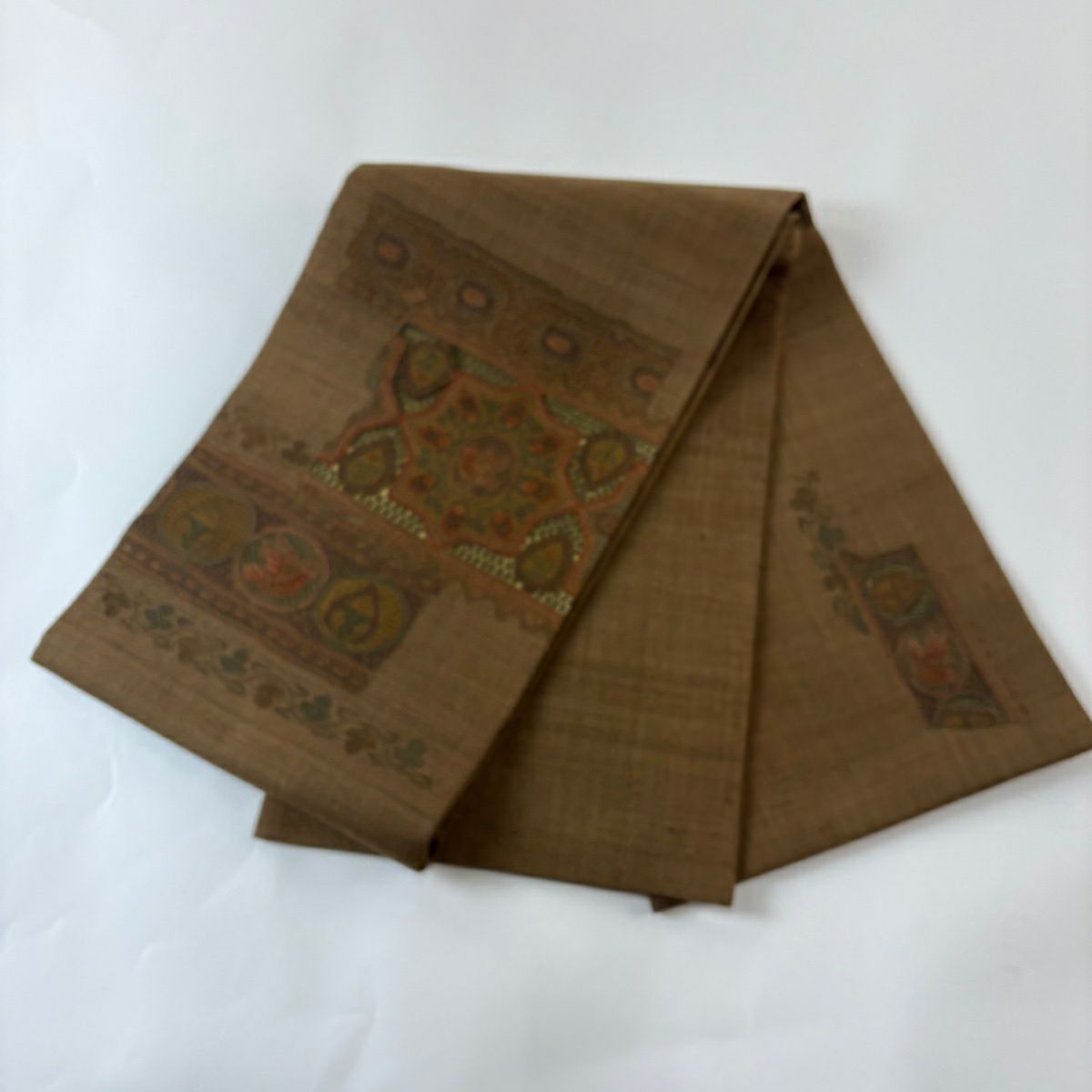 【美品】 袋帶 秀品級 紬織織 華紋 鳥 刺繡 焦茶 金銀彩 正蠶絲