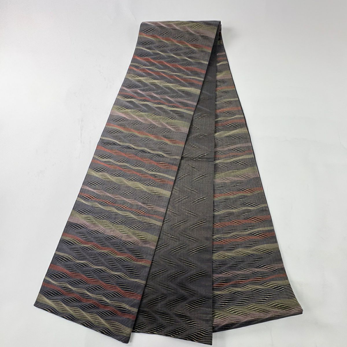 【美品】 袋帶 秀品級 波 金絲 灰紫 全通 純蠶絲