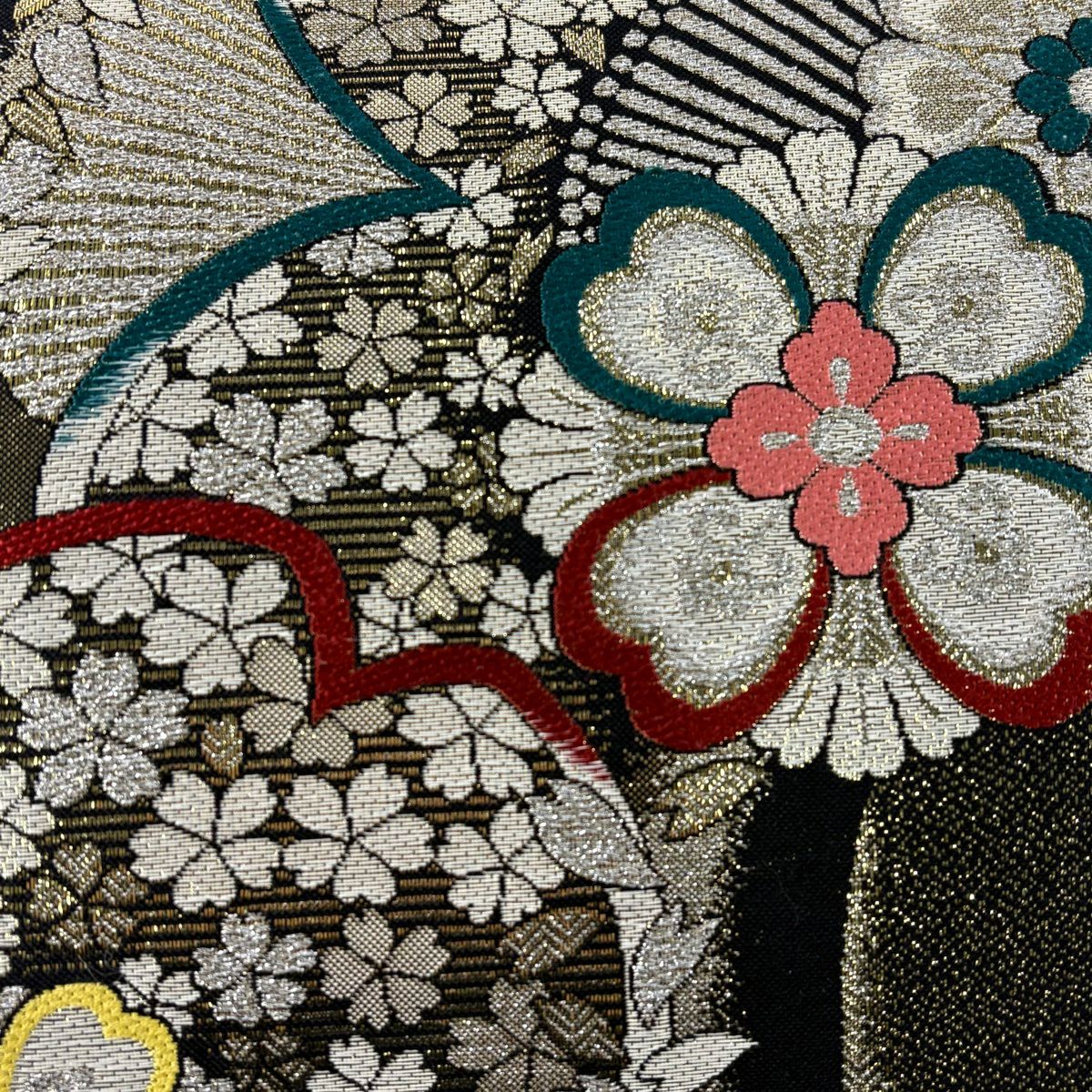 【美品】 袋帶 秀品級 櫻花花瓣 金絲 金金箔 黑 六通 純蠶絲