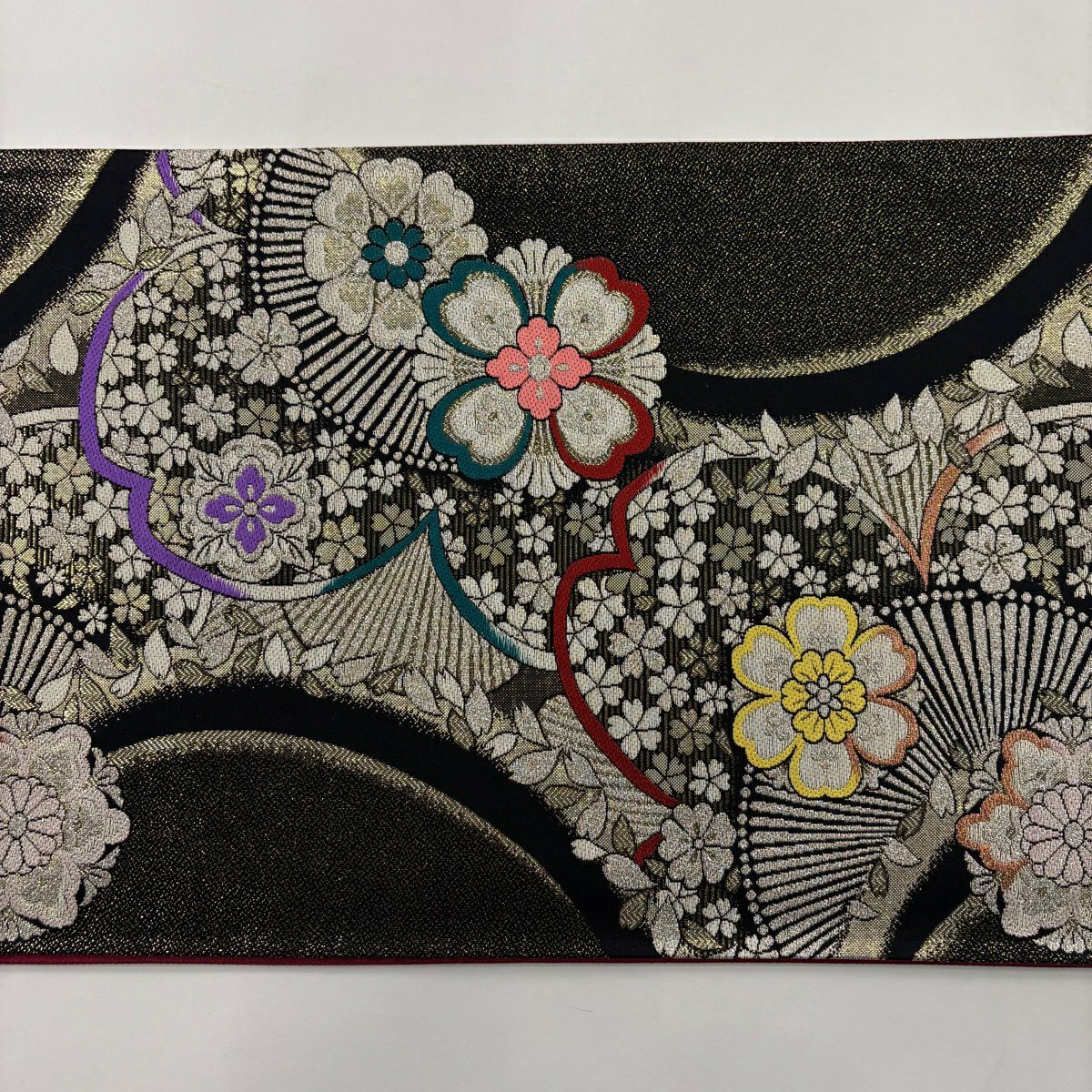 【美品】 袋帶 秀品級 櫻花花瓣 金絲 金金箔 黑 六通 純蠶絲
