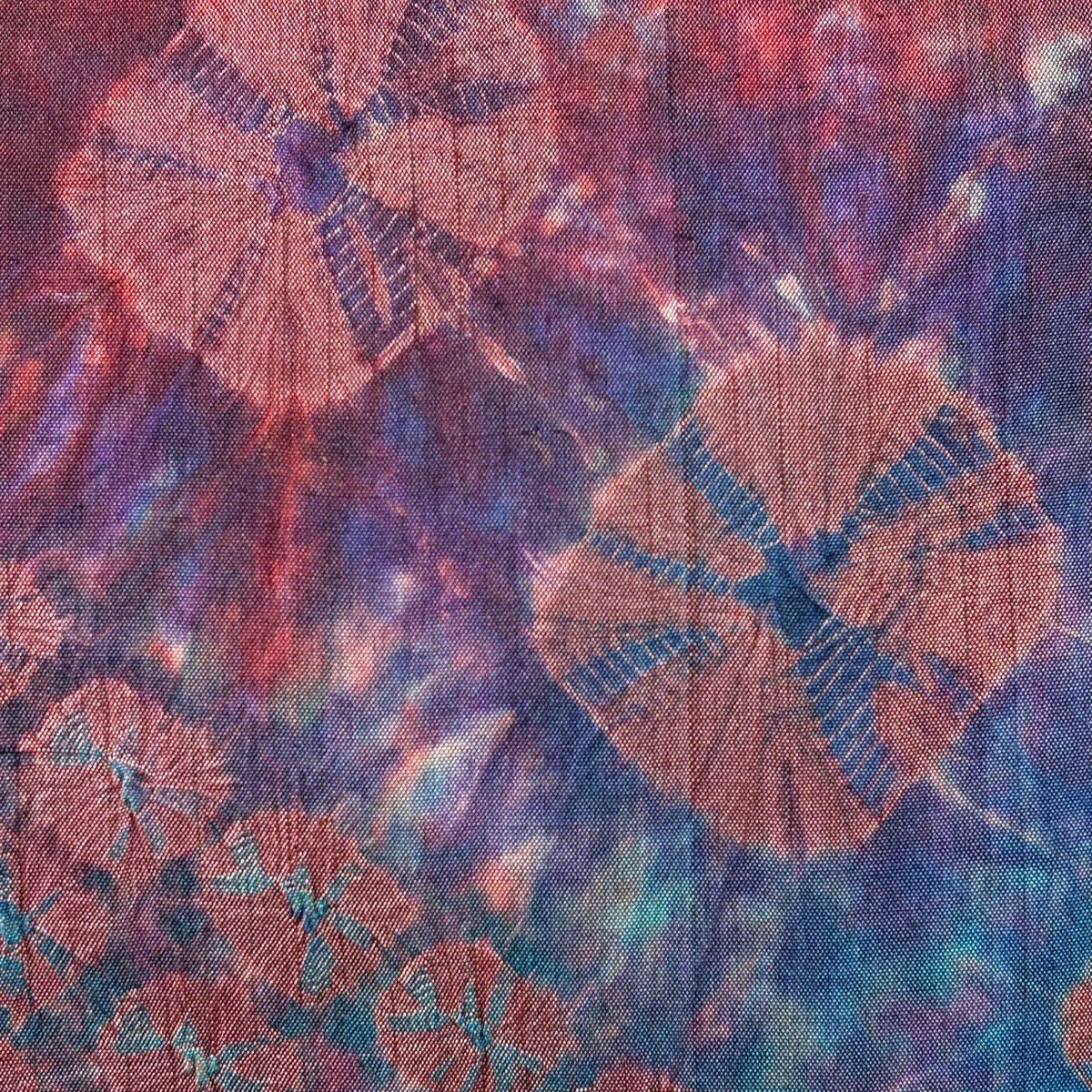 【美品】 袋帶 秀品級 幾何學 絞染 深紅色 全通 純蠶絲