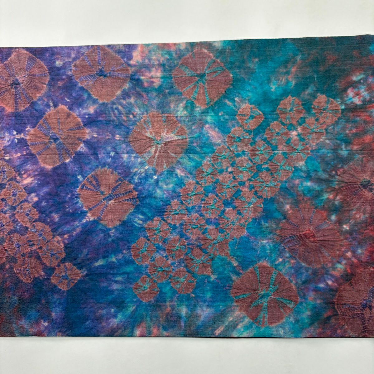 【美品】 袋帶 秀品級 幾何學 絞染 深紅色 全通 純蠶絲