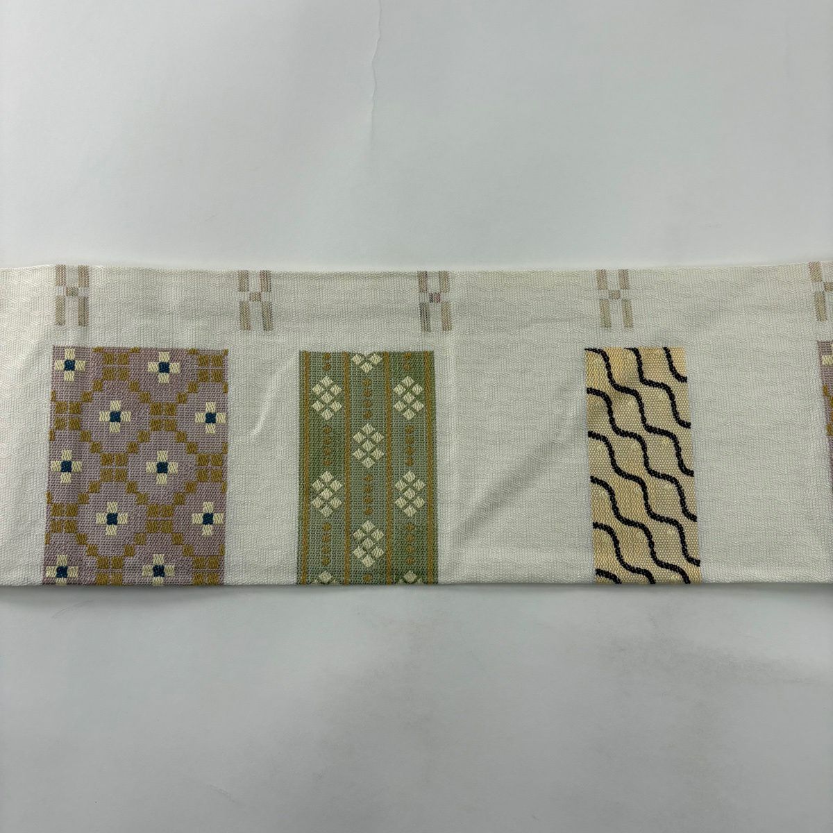 【美品】名古屋帶 秀品級 雜色條紋 條紋 奶油色 純蠶絲