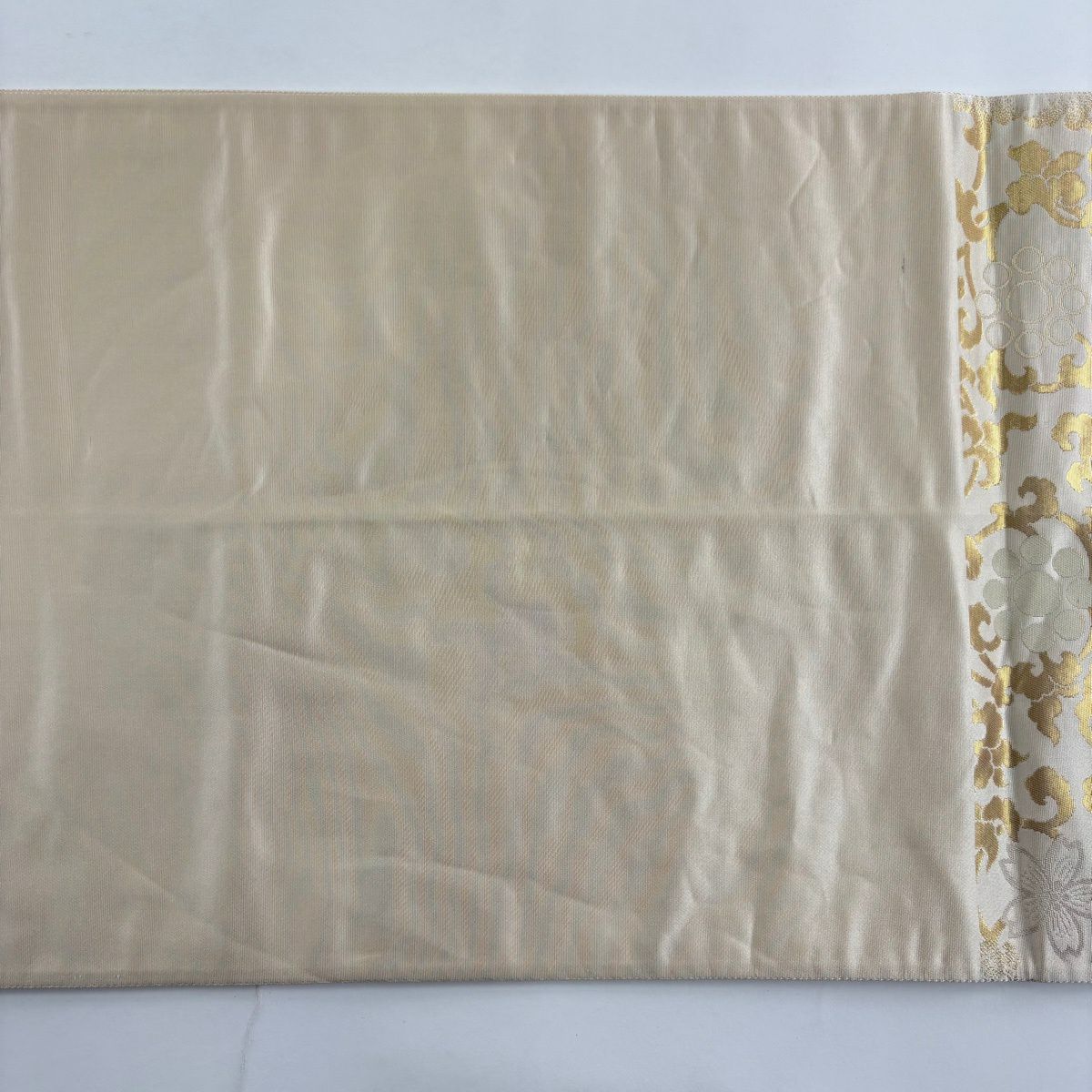 袋帶 秀品級 花唐草紋 金金箔 米色 六通 純蠶絲