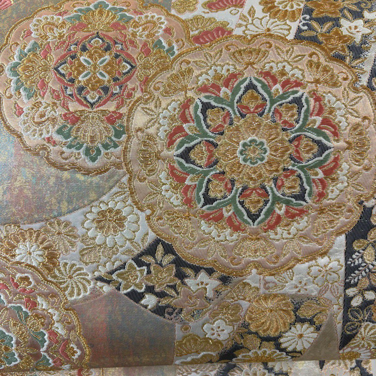 袋帶 秀品級 華紋 熨斗紋 金絲 金金箔 金 六通 純蠶絲