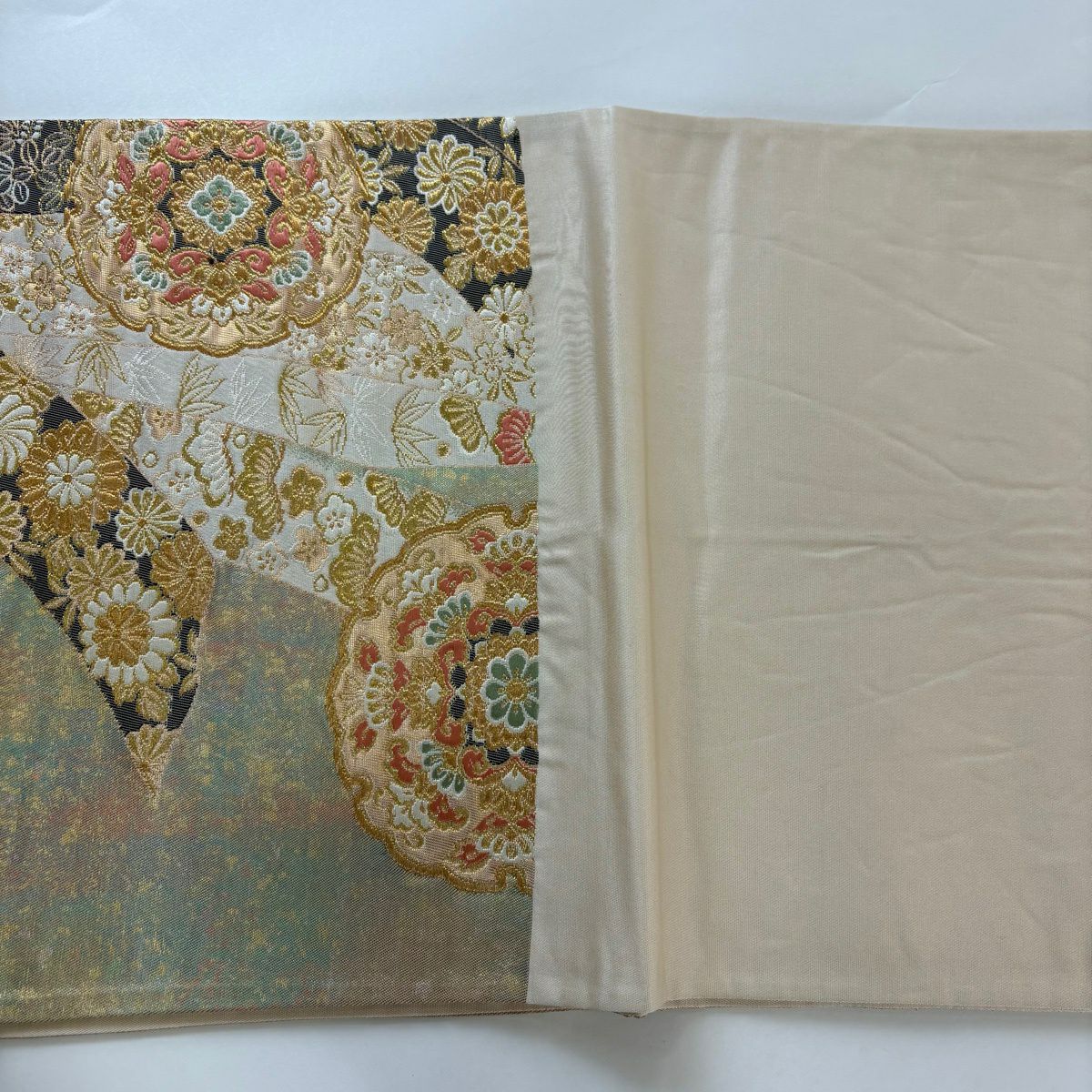 袋帶 秀品級 華紋 熨斗紋 金絲 金金箔 金 六通 純蠶絲