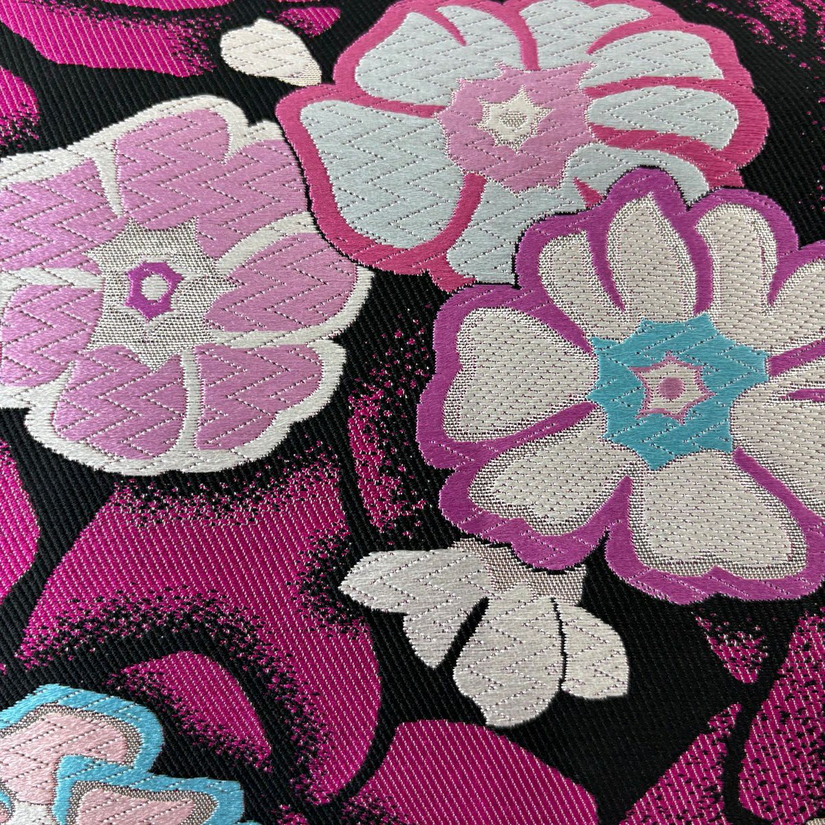 【美品】 袋帶 秀品級 草花紋 薔薇 金金箔 濃粉紅 六通 純蠶絲