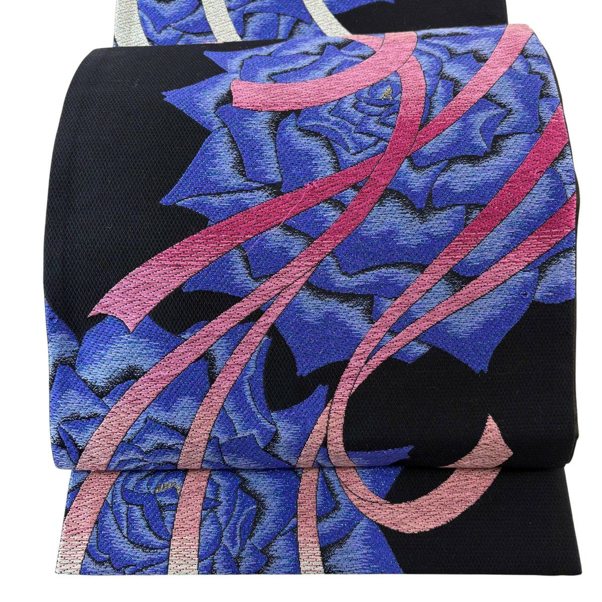 袋帶 秀品級 振袖禮服禮服用 薔薇 鈕扣 金金箔 黑 六通 純蠶絲