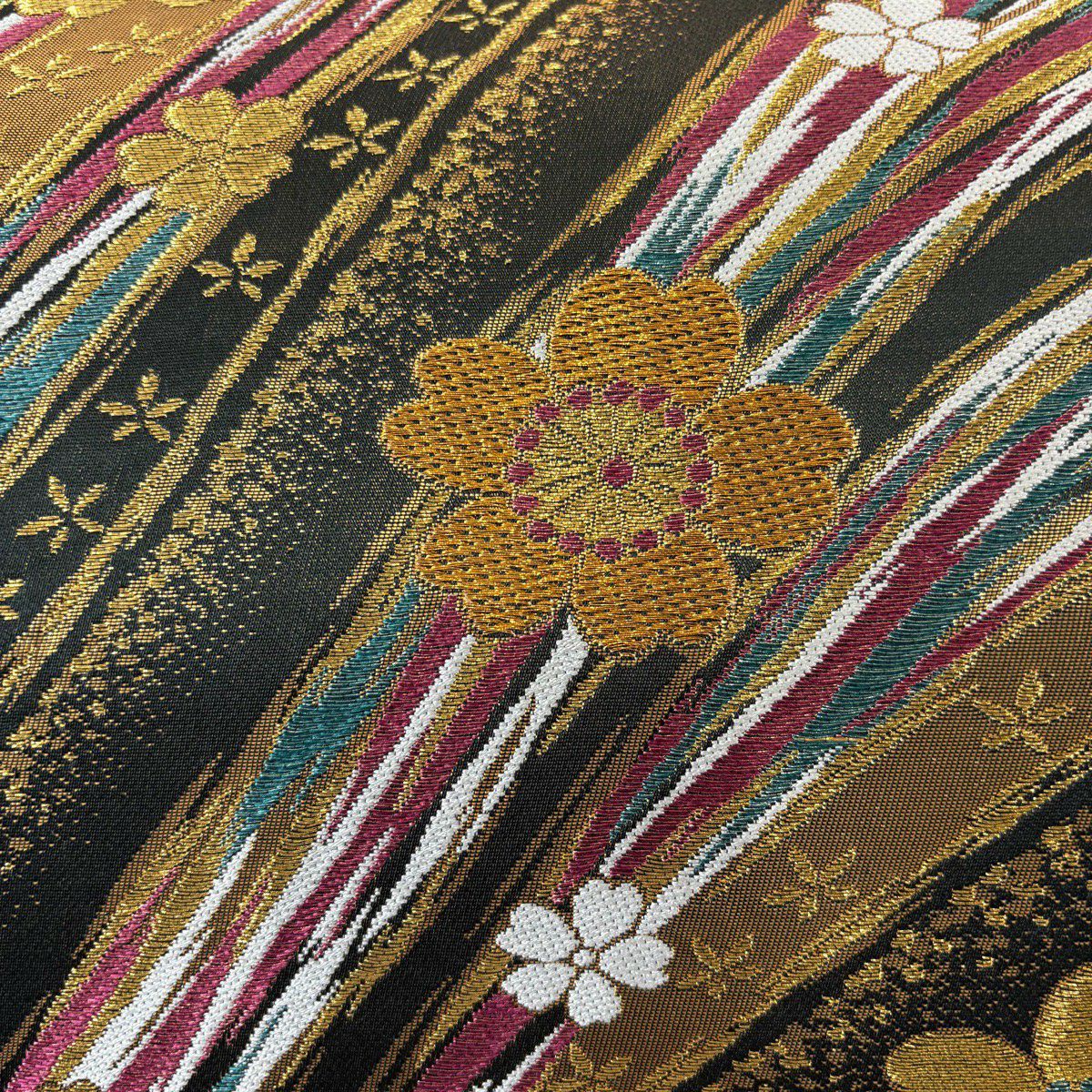 袋帶 秀品級 振袖禮服禮服用 櫻花 幾何圖案 金絲 金金箔 金 六通 純蠶絲