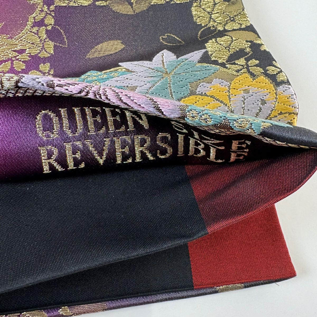 袋帶 秀品級 振袖禮服禮服用 花丸紋 樱楓 金絲 金金箔 紫色 六通 純蠶絲