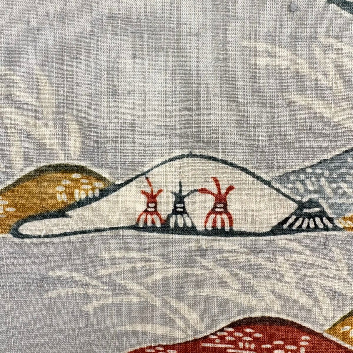 名古屋帶 秀品級 紬織織 鳥 山並 灰 純蠶絲