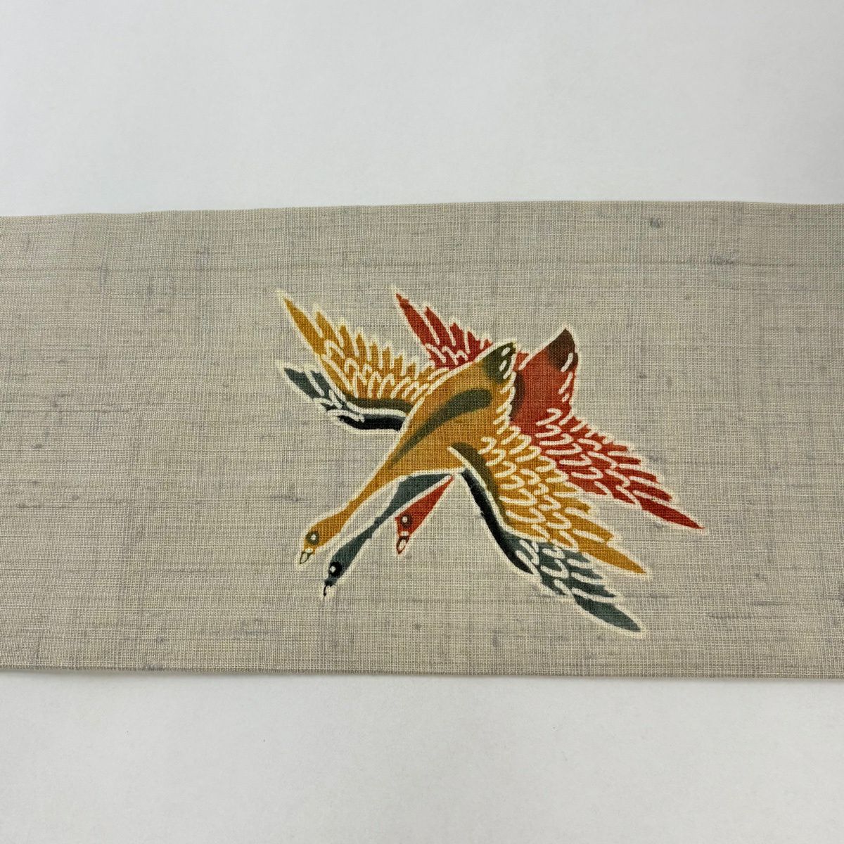 名古屋帶 秀品級 紬織織 鳥 山並 灰 純蠶絲