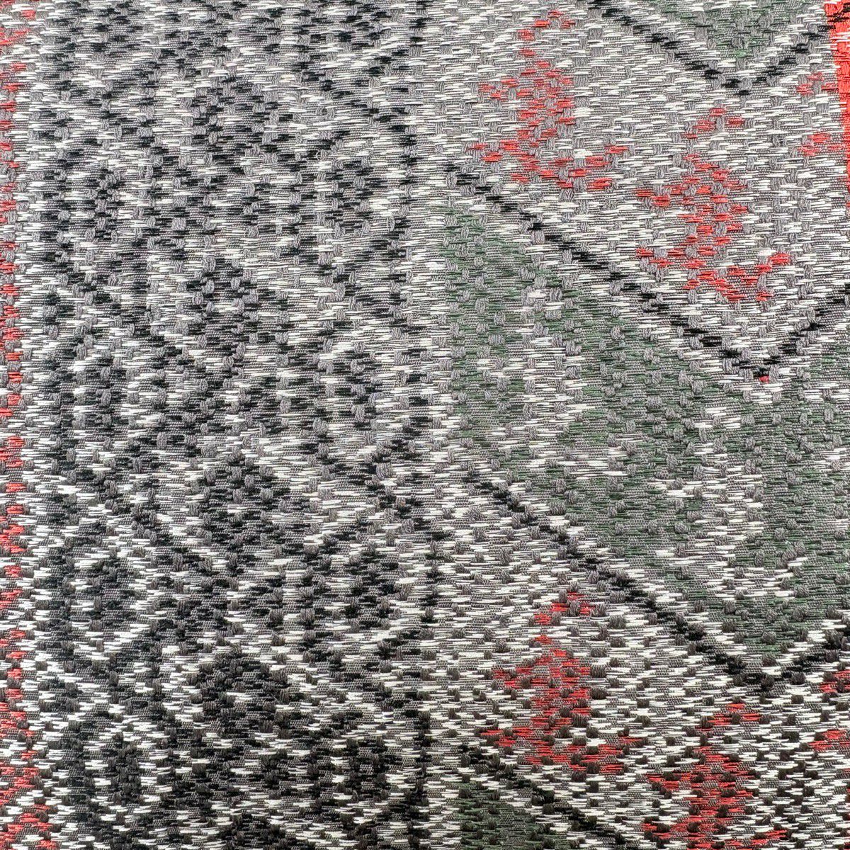 【美品】 袋帶 秀品級 動物 幾何圖案 灰色 六通 純蠶絲