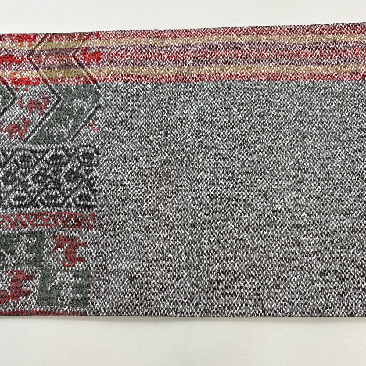 【美品】 袋帶 秀品級 動物 幾何圖案 灰色 六通 純蠶絲
