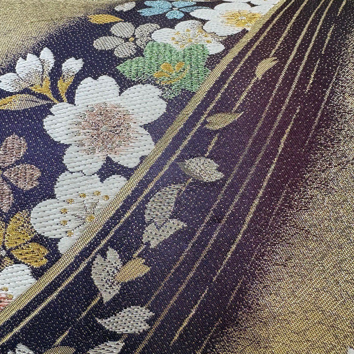 【美品】 袋帶 秀品級 大和 櫻花花瓣 金銀線 金金箔 深紫 六通 純蠶絲