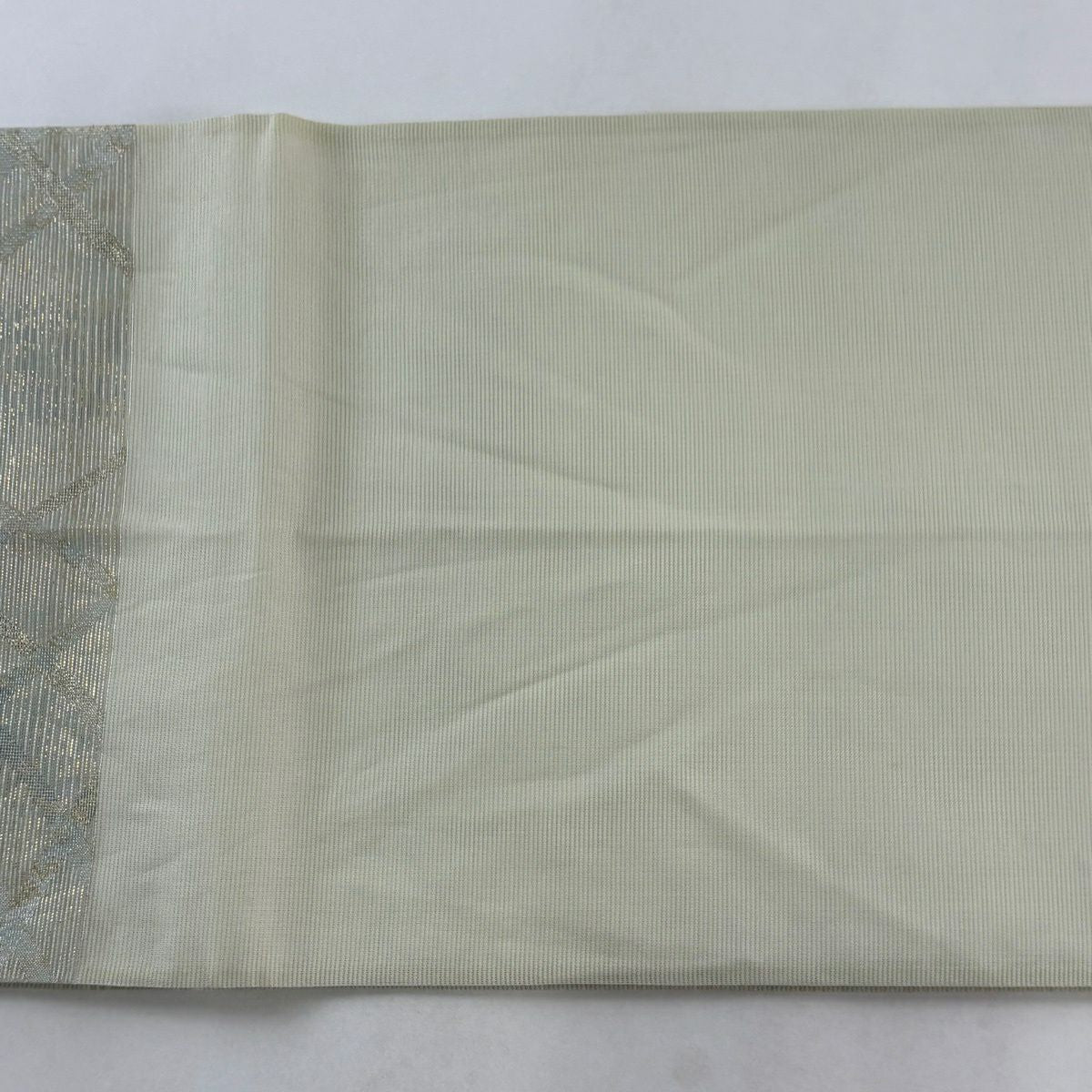 【美品】 袋帶 秀品級 幾何圖案 銀線 金金箔 灰綠 六通 純蠶絲