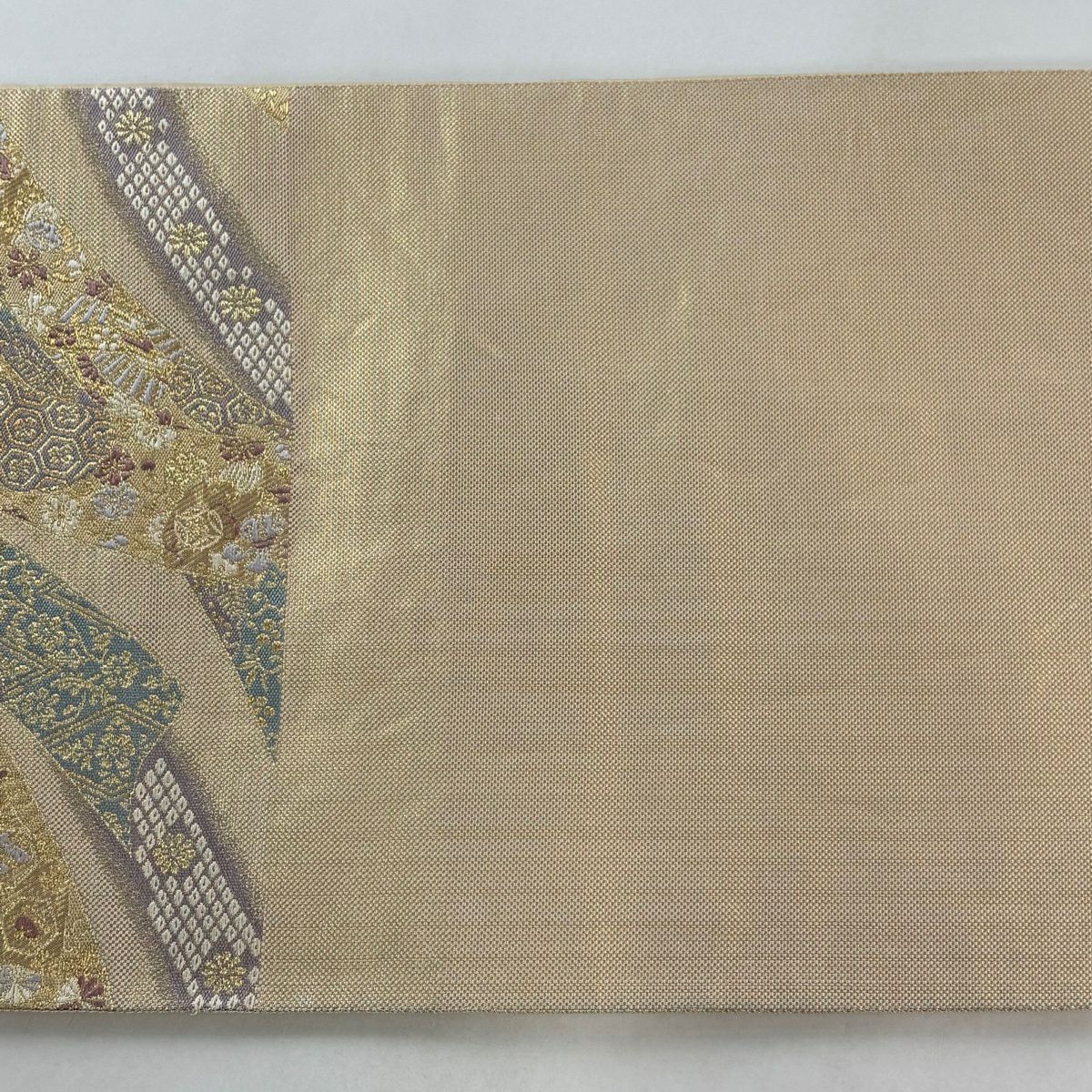【美品】 袋帶 秀品級 扇子子 線卷 金絲 金金箔 米色 六通 純蠶絲