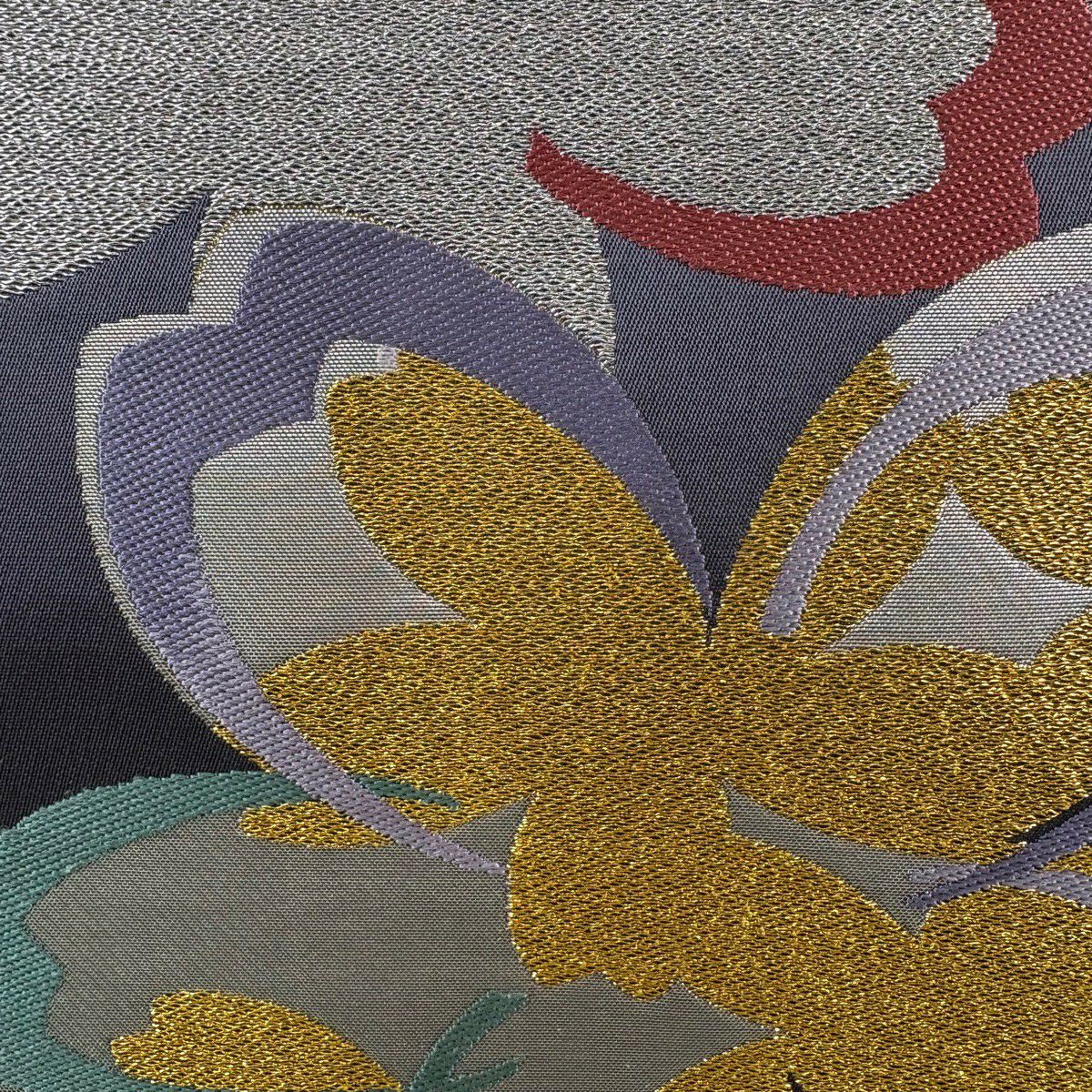 袋帶 秀品級櫻櫻花瓣 金絲 金金箔 灰紫 六通 純蠶絲