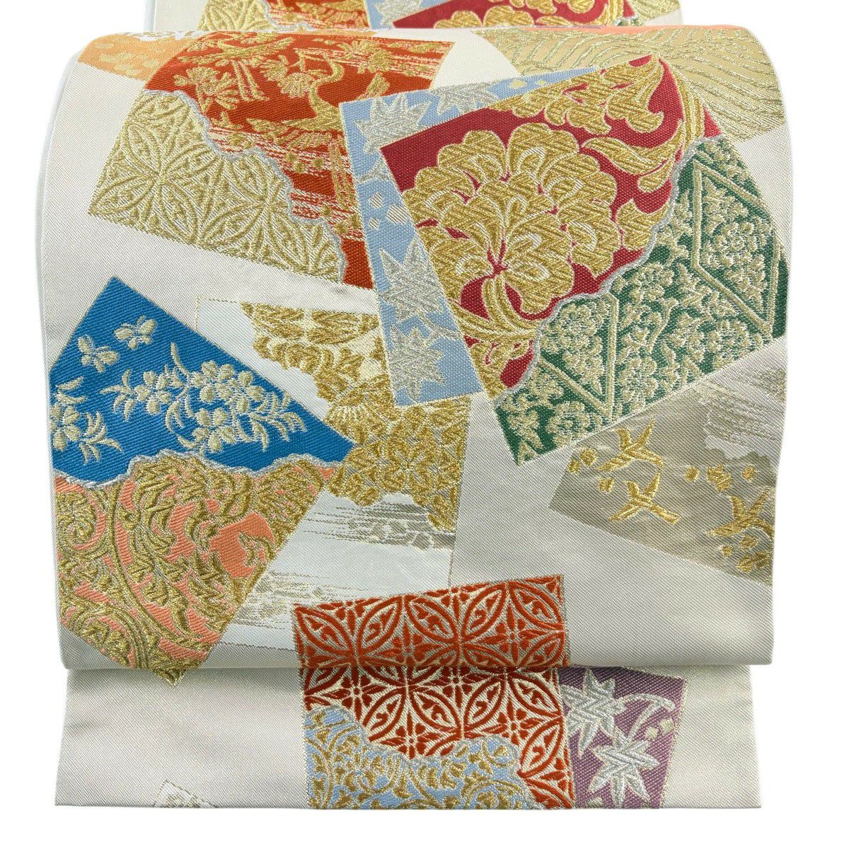【美品】 袋帶 秀品級 川島織物 落款あり 色紙 草花紋 金銀彩 金金箔 米色 六通 純蠶絲