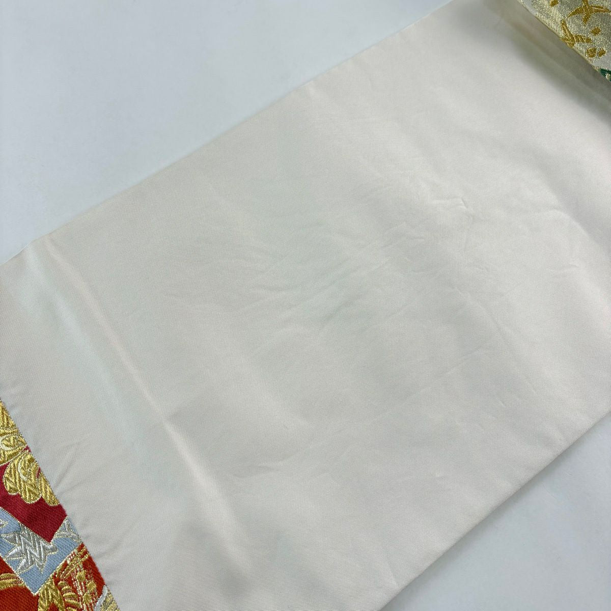 【美品】 袋帶 秀品級 川島織物 落款あり 色紙 草花紋 金銀彩 金金箔 米色 六通 純蠶絲