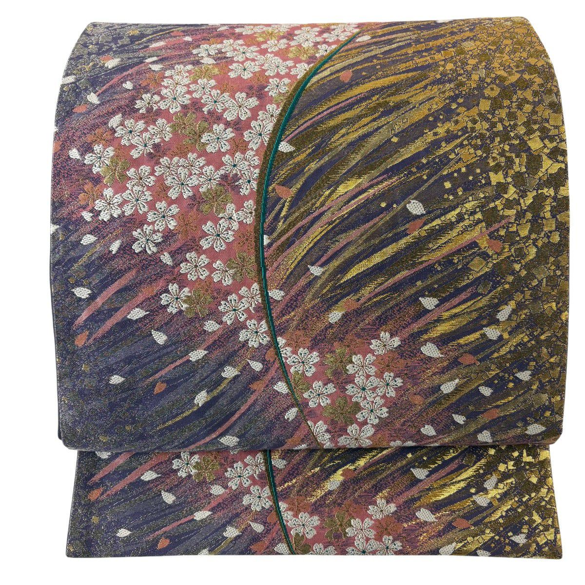 【美品】 袋帶 秀品級 證書齊全 櫻花 金金箔散佈 金銀線 金金箔 紫色 六通 純蠶絲
