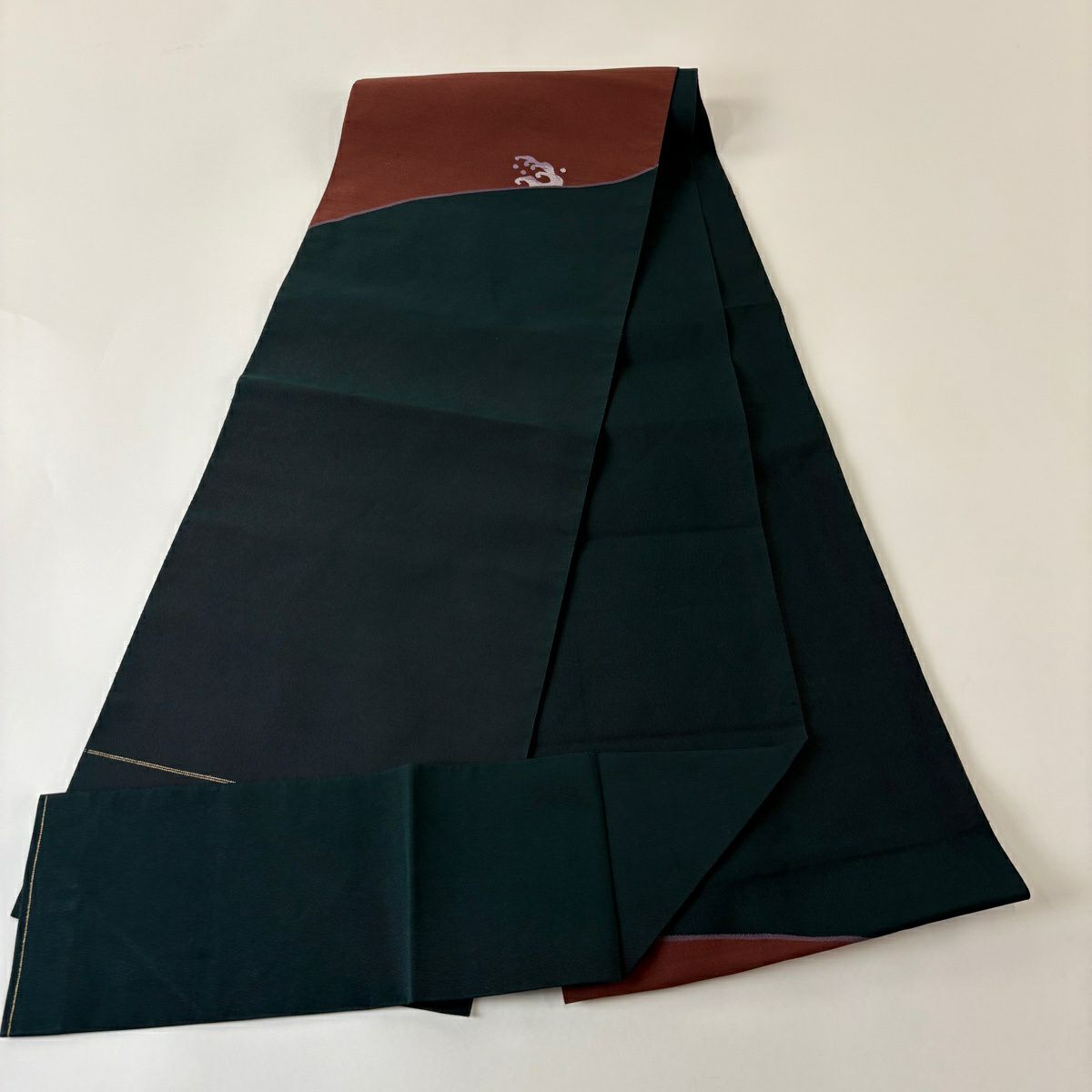 【美品】 名古屋帶 秀品級 八寸名古屋帶 松樹葉仕立 波頭 綠 純蠶絲