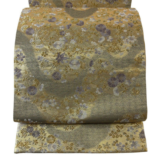 袋帶 秀品級 道長花滿載紋 波 金銀線 金金箔 金色 六通 純蠶絲