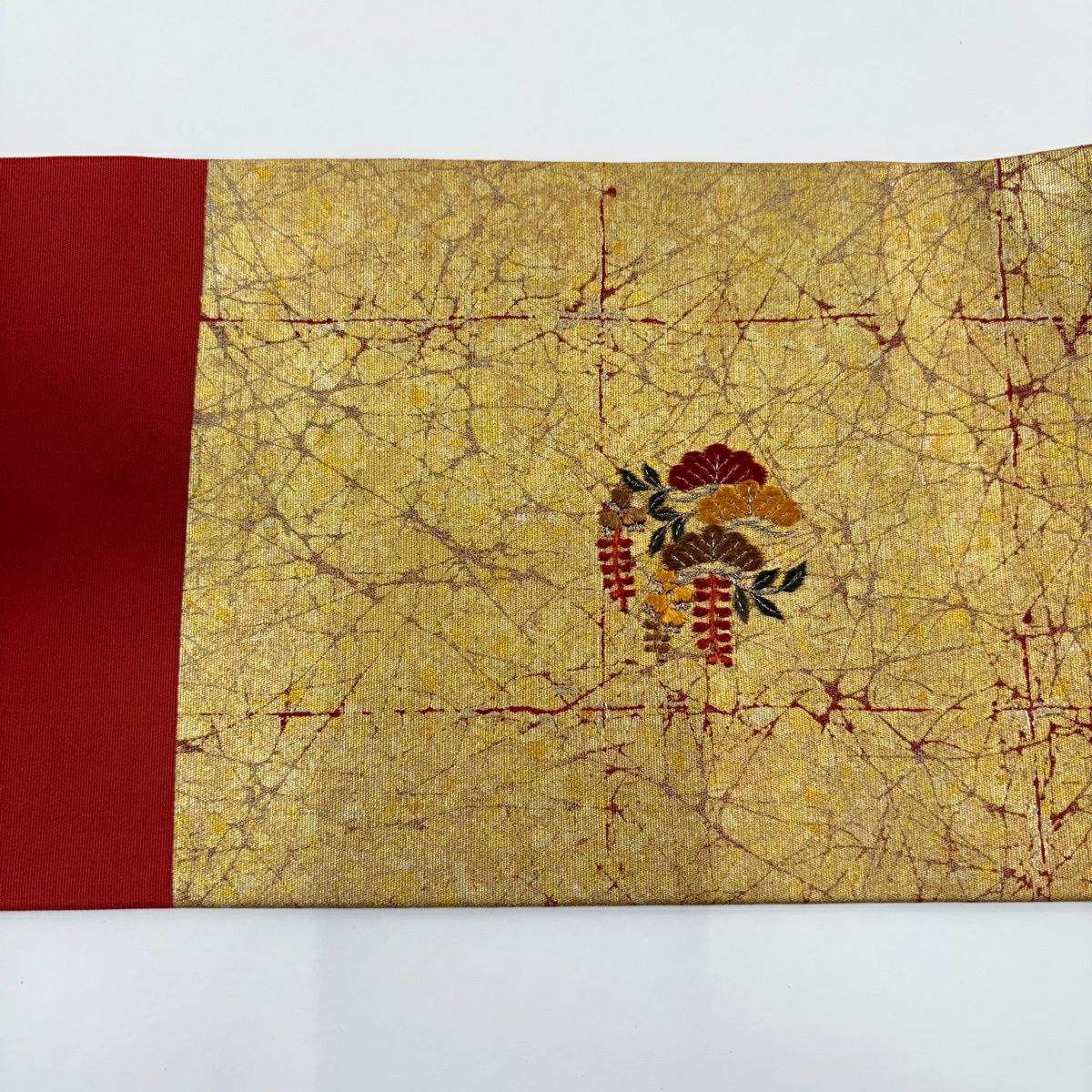 名古屋帶 秀品級 花丸紋 幾何圖案 刺繡 金銀彩 金色 純蠶絲