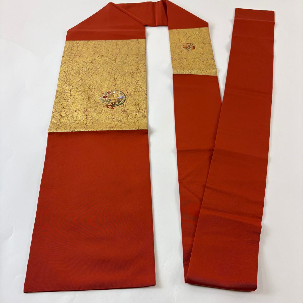 名古屋帶 秀品級 花丸紋 幾何圖案 刺繡 金銀彩 金色 純蠶絲