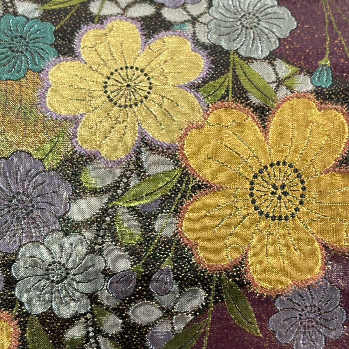 【美品】 袋帶 秀品級 櫻花 金銀彩 金金箔 墨色 六通 純蠶絲