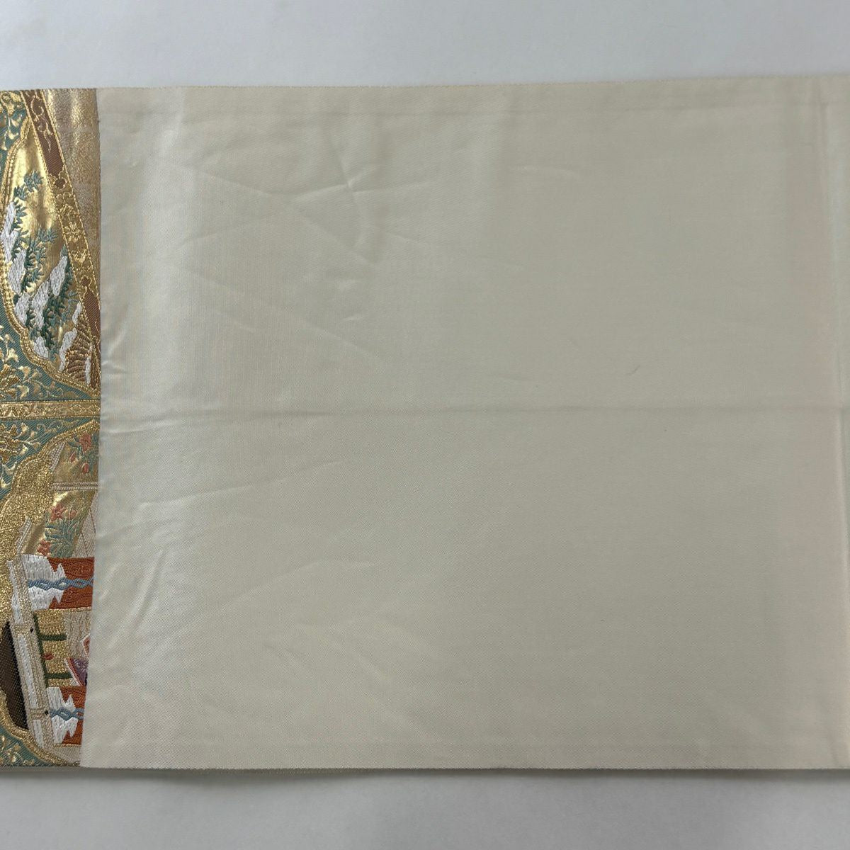 袋帶 秀品級 關西仕立 風景 琴 金絲 金金箔 米色 六通 純蠶絲