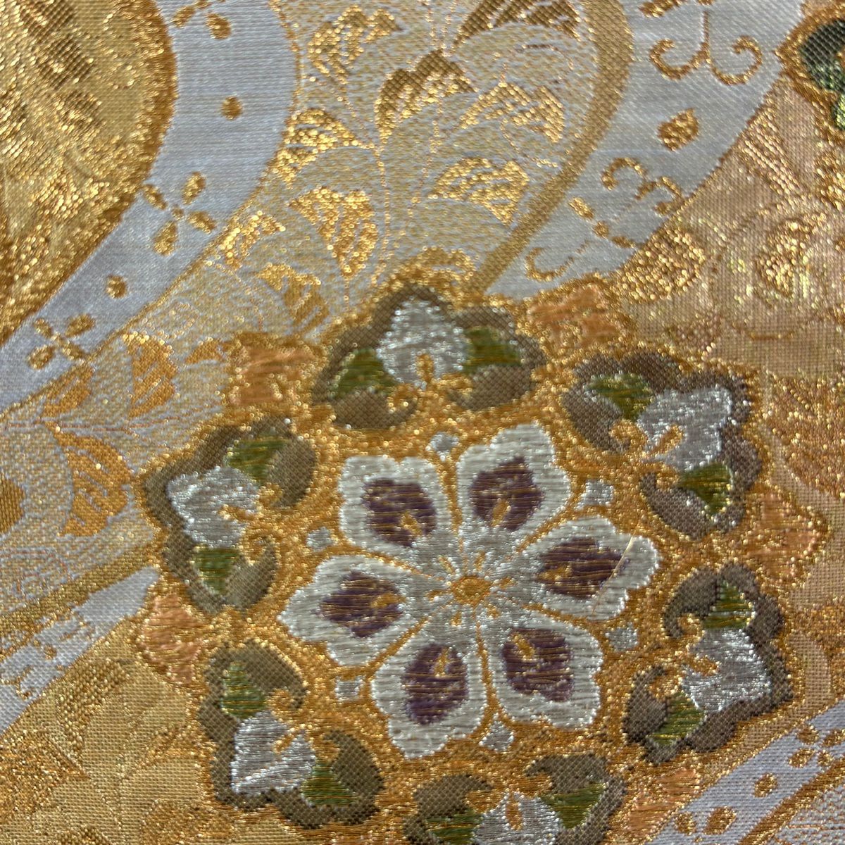 【美品】 袋帶 秀品級 華紋 花鳥 金銀彩 金金箔 灰 深藍 六通 純蠶絲