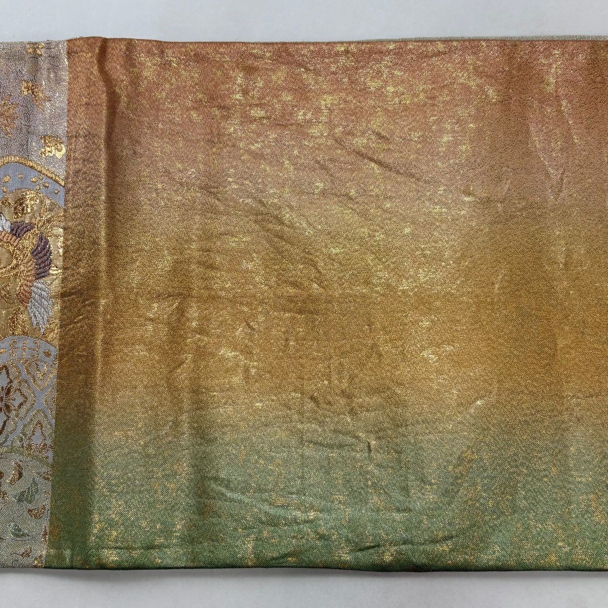 【美品】 袋帶 秀品級 華紋 花鳥 金銀彩 金金箔 灰 深藍 六通 純蠶絲
