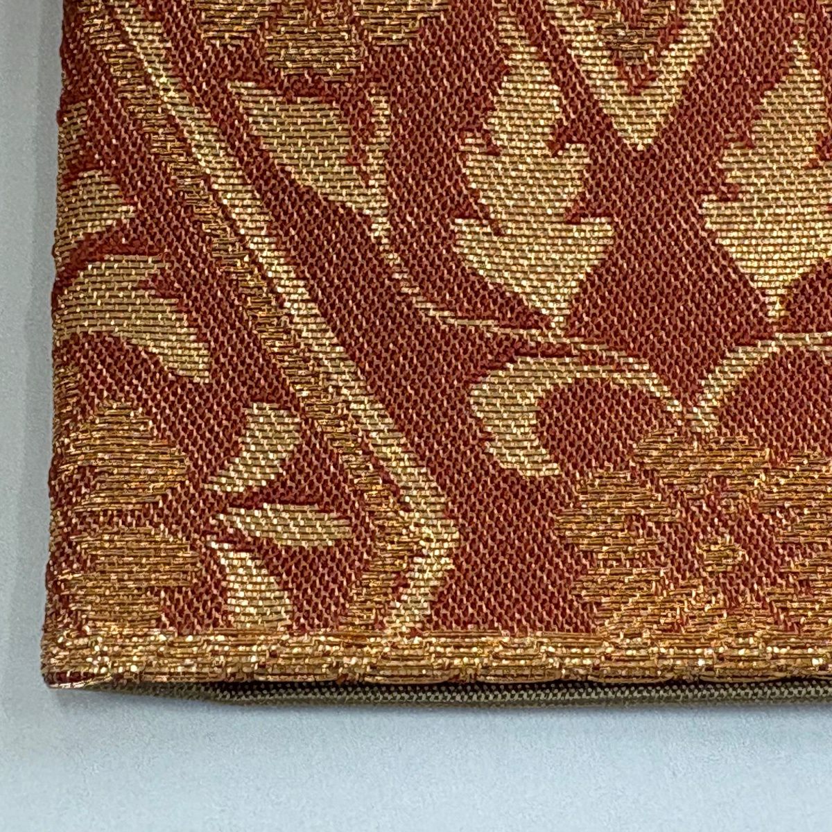 袋帶 秀品級 關西仕立 雛蝶 梅花花 金絲 刺繡 紅茶 六通 純蠶絲