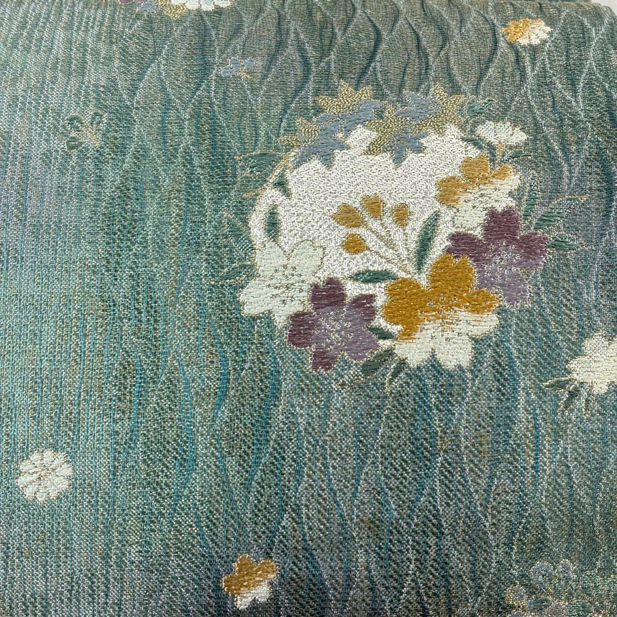 袋帶 秀品級 大和 樱花 菊花花 金銀彩 金金箔 灰綠 六通 純蠶絲