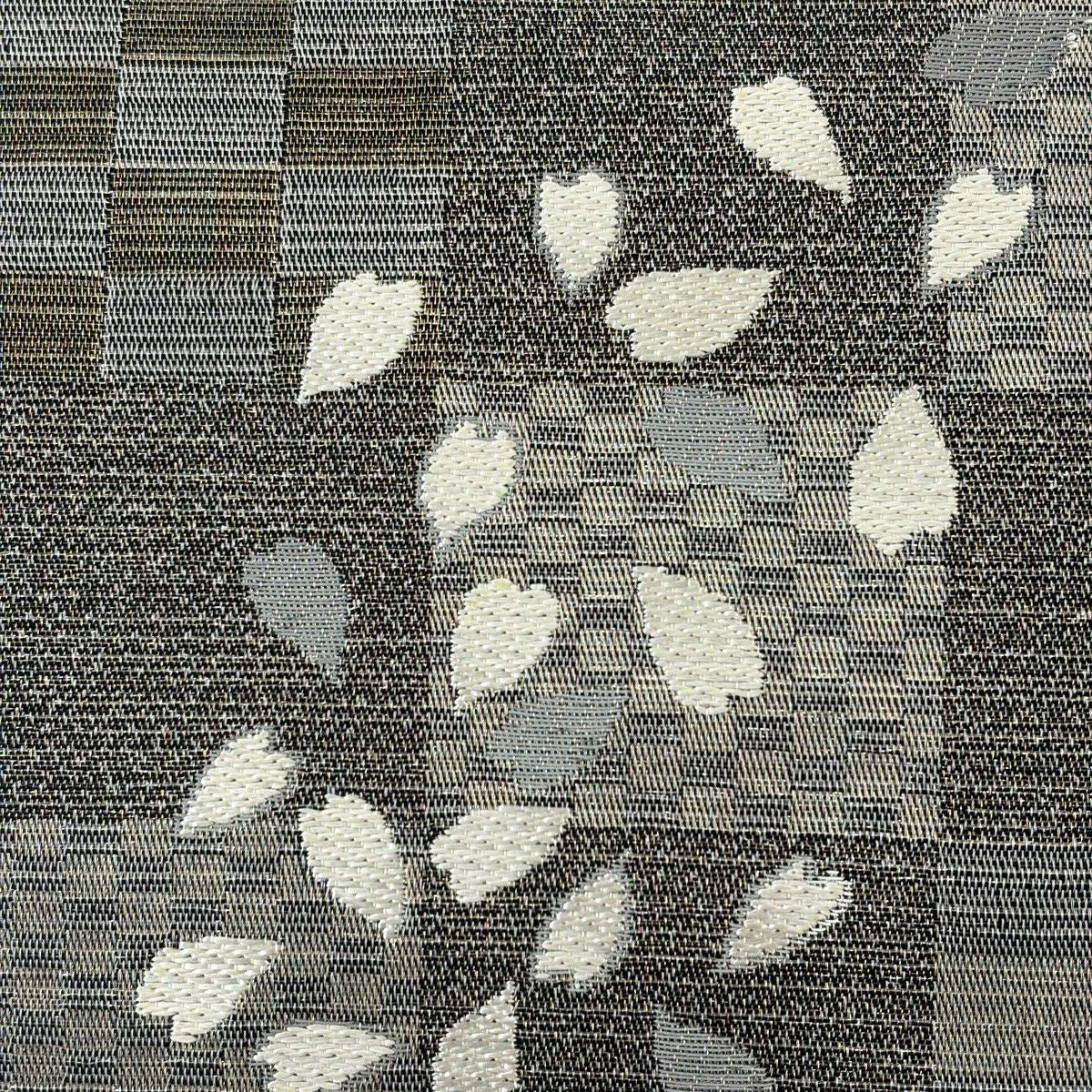 【美品】名古屋帶 秀品級 花瓣 市松樹 金銀彩 灰色 純蠶絲