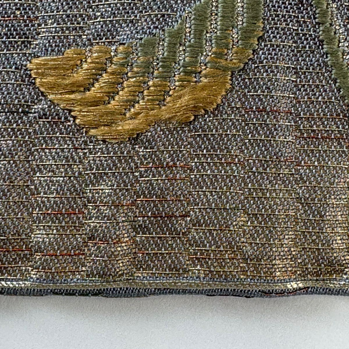 袋帶 秀品級 向鳥 花唐草紋 刺繡 金金箔 灰紫 六通 純蠶絲