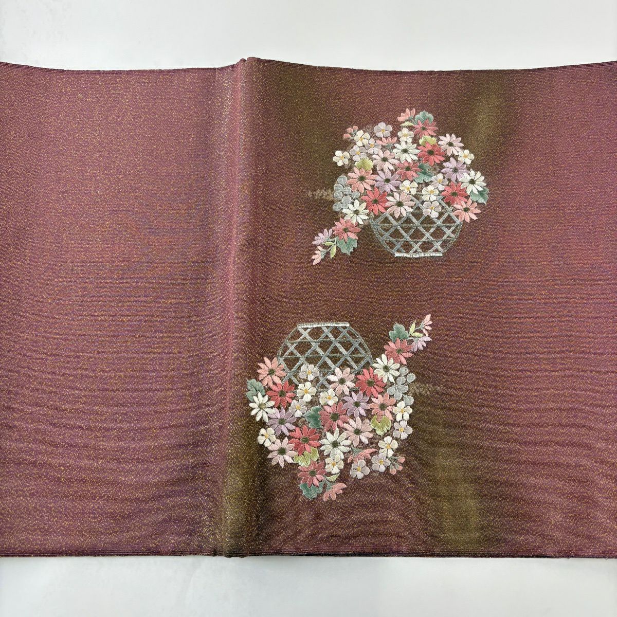 袋帶 秀品級 花車 金銀彩 刺繡 小豆 深藍 純蠶絲