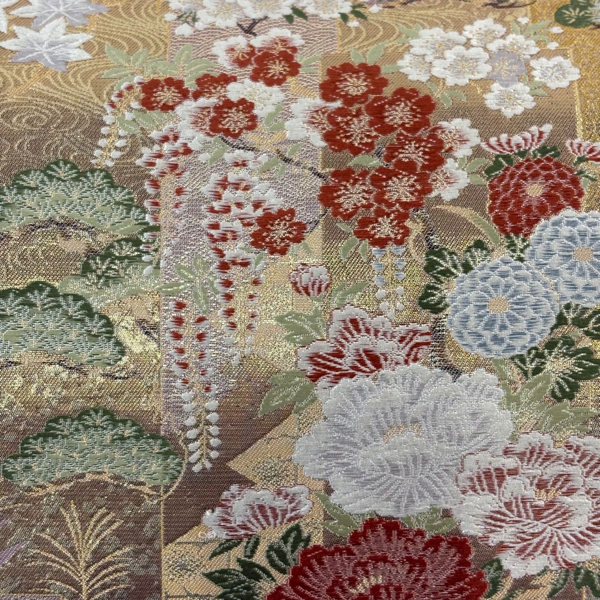 【美品】 袋帶 秀品級 壓卷秀風紋樣 花丸紋 金絲 金金箔 金 六通 純蠶絲