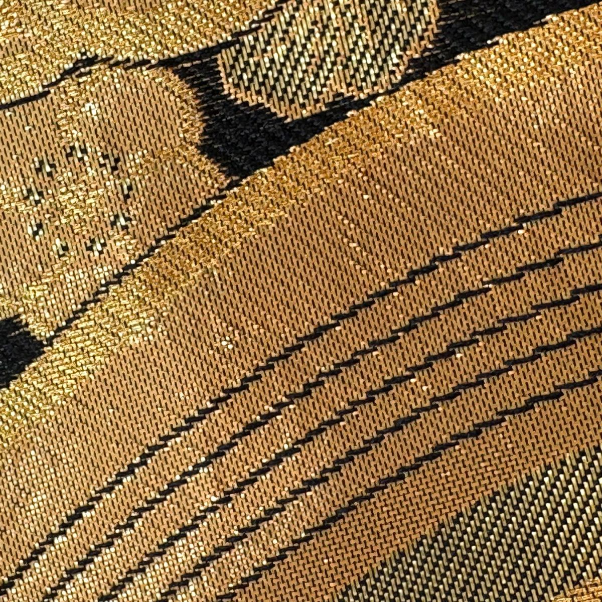 袋帶 秀品級 草花紋紋 蝶 金絲 金金箔 金色 六通 純蠶絲