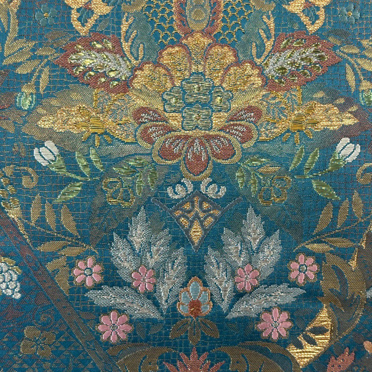 【美品】 袋帶 秀品級 華紋 孔雀 金銀彩 金金箔 青綠 六通 純蠶絲